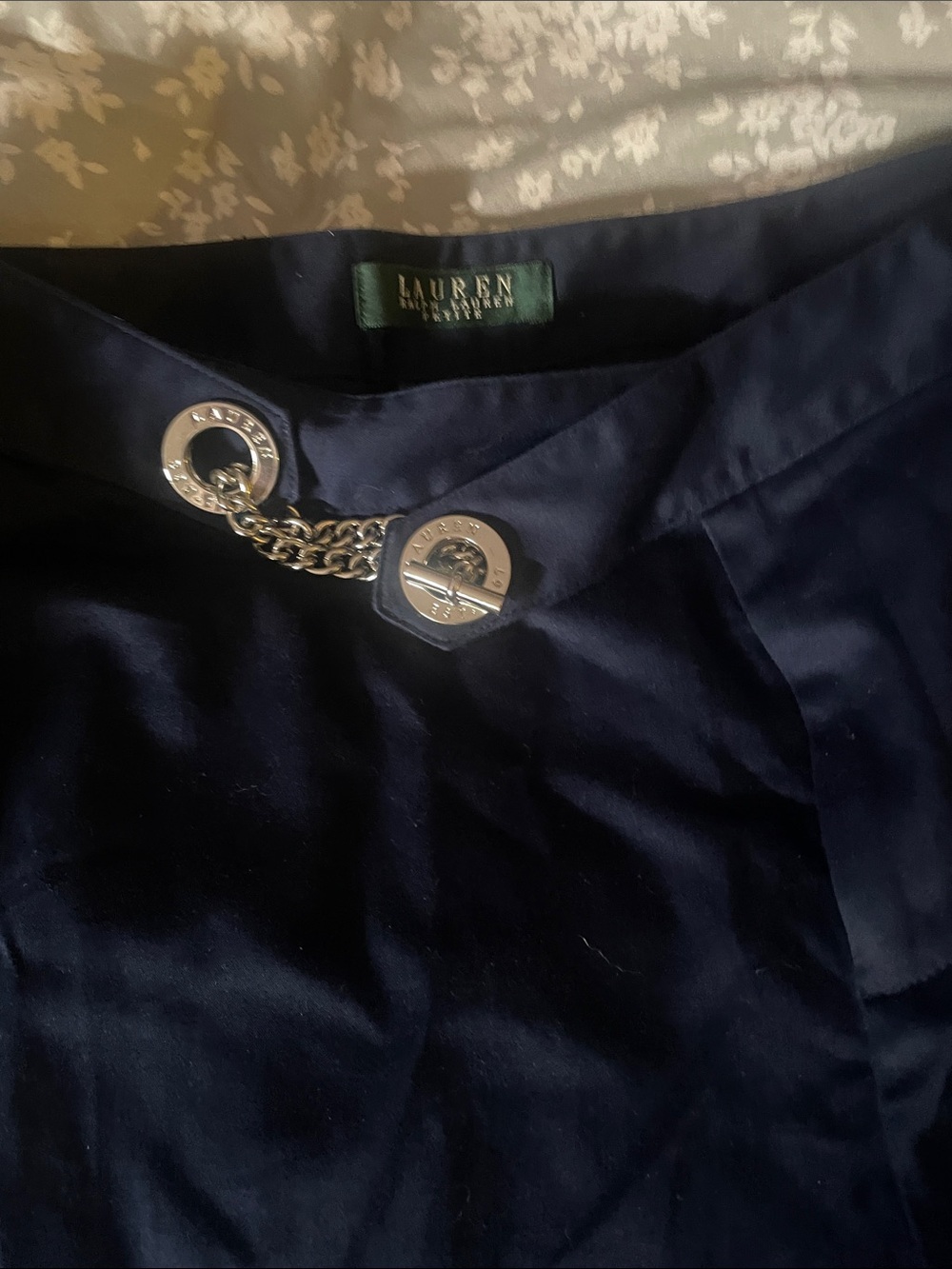 Lauren Ralph Lauren Navy Capris with Silver Chain Accent